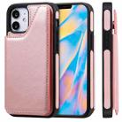 For iPhone 12 mini Shockproof Calf Texture Protective Case with Holder & Card Slots & Frame (Rose Gold) - 1