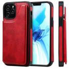 For iPhone 12 / 12 Pro Shockproof Calf Texture Protective Case with Holder & Card Slots & Frame(Red) - 1