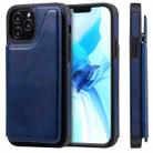 For iPhone 12 / 12 Pro Shockproof Calf Texture Protective Case with Holder & Card Slots & Frame(Blue) - 1