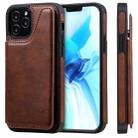 For iPhone 12 / 12 Pro Shockproof Calf Texture Protective Case with Holder & Card Slots & Frame(Coffee) - 1