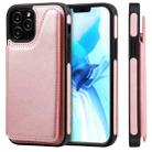 For iPhone 12 / 12 Pro Shockproof Calf Texture Protective Case with Holder & Card Slots & Frame(Rose Gold) - 1