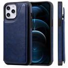 For iPhone 12 Pro Max Shockproof Calf Texture Protective Case with Holder & Card Slots & Frame(Blue) - 1