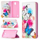 For Nokia 1.3 Colored Drawing Pattern Invisible Magnetic Horizontal Flip PU Leather Case with Holder & Card Slots & Wallet(Two Butterflies) - 1