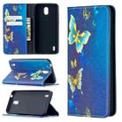 For Nokia 1.3 Colored Drawing Pattern Invisible Magnetic Horizontal Flip PU Leather Case with Holder & Card Slots & Wallet(Gold Butterflies) - 1