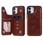 For iPhone 12 mini Butterfly Embossing Pattern Shockproof Protective Case with Holder & Card Slots & Photo Frame (Brown) - 1