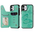 For iPhone 12 mini Butterfly Embossing Pattern Shockproof Protective Case with Holder & Card Slots & Photo Frame (Green) - 1