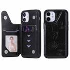 For iPhone 12 mini Butterfly Embossing Pattern Shockproof Protective Case with Holder & Card Slots & Photo Frame (Black) - 1