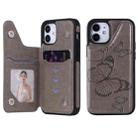 For iPhone 12 mini Butterfly Embossing Pattern Shockproof Protective Case with Holder & Card Slots & Photo Frame (Grey) - 1