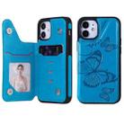 For iPhone 12 mini Butterfly Embossing Pattern Shockproof Protective Case with Holder & Card Slots & Photo Frame (Blue) - 1