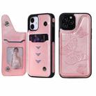 For iPhone 12 / 12 Pro Butterfly Embossing Pattern Shockproof Protective Case with Holder & Card Slots & Photo Frame(Rose Gold) - 1