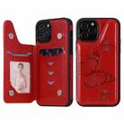 For iPhone 12 / 12 Pro Butterfly Embossing Pattern Shockproof Protective Case with Holder & Card Slots & Photo Frame(Red) - 1
