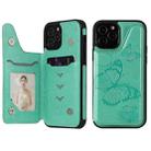 For iPhone 12 / 12 Pro Butterfly Embossing Pattern Shockproof Protective Case with Holder & Card Slots & Photo Frame(Green) - 1