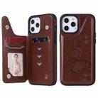 For iPhone 12 Pro Max Butterfly Embossing Pattern Shockproof Protective Case with Holder & Card Slots & Photo Frame(Brown) - 1