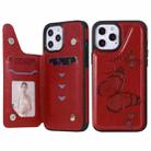 For iPhone 12 Pro Max Butterfly Embossing Pattern Shockproof Protective Case with Holder & Card Slots & Photo Frame(Red) - 1