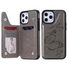 For iPhone 12 Pro Max Butterfly Embossing Pattern Shockproof Protective Case with Holder & Card Slots & Photo Frame(Grey) - 1