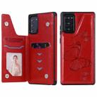 Butterfly Embossing Pattern Shockproof Protective Case with Holder & Card Slots & Photo Frame For Samsung Galaxy Note20(Red) - 1