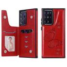 Butterfly Embossing Pattern Shockproof Protective Case with Holder & Card Slots & Photo Frame For Samsung Galaxy Note20 Ultra(Red) - 1