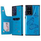 Butterfly Embossing Pattern Shockproof Protective Case with Holder & Card Slots & Photo Frame For Samsung Galaxy Note20 Ultra(Blue) - 1