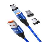 TOPK AM63 1m USB to 8 Pin + USB-C / Type-C + Micro USB 3 in 1 Flat Magnetic Metal Connector Nylon Braided Magnetic Fast Charging Data Cable(Blue) - 1