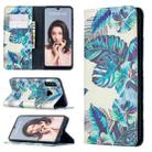 For Huawei P30 Lite Colored Drawing Pattern Invisible Magnetic Horizontal Flip PU Leather Case with Holder & Card Slots & Wallet(Blue Leaves) - 1
