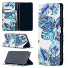 For Huawei P40 Lite Colored Drawing Pattern Invisible Magnetic Horizontal Flip PU Leather Case with Holder & Card Slots & Wallet(Blue Leaves) - 1