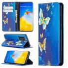 For Huawei P40 Pro Colored Drawing Pattern Invisible Magnetic Horizontal Flip PU Leather Case with Holder & Card Slots & Wallet(Gold Butterflies) - 1
