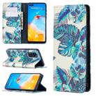 For Huawei P40 Colored Drawing Pattern Invisible Magnetic Horizontal Flip PU Leather Case with Holder & Card Slots & Wallet(Blue Leaves) - 1