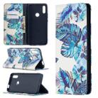 For Huawei P smart Z Colored Drawing Pattern Invisible Magnetic Horizontal Flip PU Leather Case with Holder & Card Slots & Wallet(Blue Leaves) - 1