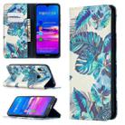 For Huawei Y6 (2019) Colored Drawing Pattern Invisible Magnetic Horizontal Flip PU Leather Case with Holder & Card Slots & Wallet(Blue Leaves) - 1