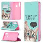 For Huawei Y6p Colored Drawing Pattern Invisible Magnetic Horizontal Flip PU Leather Case with Holder & Card Slots & Wallet(Cat) - 1