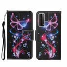 For Huawei P Smart 2021 / Y7a Colored Drawing Pattern Horizontal Flip Leather Case with Holder & Card Slots & Wallet(Fluorescent Butterfly) - 1