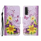 For Huawei P Smart 2021 / Y7a Colored Drawing Pattern Horizontal Flip Leather Case with Holder & Card Slots & Wallet(Yellow Flower Butterfly) - 1