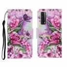 For Huawei P Smart 2021 / Y7a Coloured Drawing Pattern Horizontal Flip PU Leather Case with Holder & Card Slots & Wallet & Lanyard(Rose Butterfly) - 1