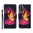 For Huawei P Smart 2021 / Y7a Coloured Drawing Pattern Horizontal Flip PU Leather Case with Holder & Card Slots & Wallet & Lanyard(Big Golden Butterfly) - 1