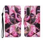 For Huawei P Smart 2021 / Y7a Coloured Drawing Pattern Horizontal Flip PU Leather Case with Holder & Card Slots & Wallet & Lanyard(Purple Marble) - 1