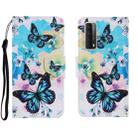 For Huawei P Smart 2021 / Y7a Coloured Drawing Pattern Horizontal Flip PU Leather Case with Holder & Card Slots & Wallet & Lanyard(Chrysanthemum Butterfly) - 1