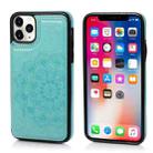 For iPhone 11 Pro Max Double Buckle Mandala Pattern PU+TPU Protective Case with Card Slots & Holder & Photo Frame (Green) - 1