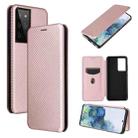 For Samsung Galaxy S21 Ultra 5G Carbon Fiber Texture Horizontal Flip TPU + PC + PU Leather Case with Card Slot(Pink) - 1