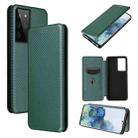 For Samsung Galaxy S21 Ultra 5G Carbon Fiber Texture Horizontal Flip TPU + PC + PU Leather Case with Card Slot(Green) - 1