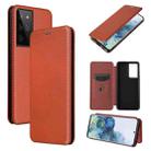 For Samsung Galaxy S21 Ultra 5G Carbon Fiber Texture Horizontal Flip TPU + PC + PU Leather Case with Card Slot(Brown) - 1
