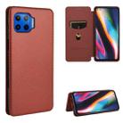 For Motorola One 5G / Moto G 5G Plus Carbon Fiber Texture Horizontal Flip TPU + PC + PU Leather Case with Card Slot(Brown) - 1