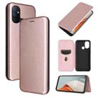 For OnePlus Nord N100 Carbon Fiber Texture Horizontal Flip TPU + PC + PU Leather Case with Card Slot(Pink) - 1