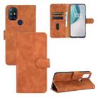 For OnePlus Nord N10 5G Solid Color Skin Feel Magnetic Buckle Horizontal Flip Calf Texture PU Leather Case with Holder & Card Slots & Wallet(Brown) - 1