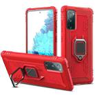 For Samsung Galaxy S20 FE Carbon Fiber Protective Case with 360 Degree Rotating Ring Holder(Red) - 1