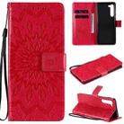 For Motorola Edge Pressed Printing Sunflower Pattern Horizontal Flip PU Leather Case with Holder & Card Slots & Wallet & Lanyard(Red) - 1