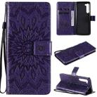 For Motorola Edge Pressed Printing Sunflower Pattern Horizontal Flip PU Leather Case with Holder & Card Slots & Wallet & Lanyard(Purple) - 1