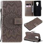 For Motorola Moto G9 Play Pressed Printing Sunflower Pattern Horizontal Flip PU Leather Case with Holder & Card Slots & Wallet & Lanyard(Grey) - 1