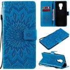 For Motorola Moto G9 Play Pressed Printing Sunflower Pattern Horizontal Flip PU Leather Case with Holder & Card Slots & Wallet & Lanyard(Blue) - 1