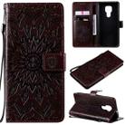 For Motorola Moto G9 Play Pressed Printing Sunflower Pattern Horizontal Flip PU Leather Case with Holder & Card Slots & Wallet & Lanyard(Brown) - 1