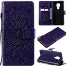 For Motorola Moto G9 Play Pressed Printing Sunflower Pattern Horizontal Flip PU Leather Case with Holder & Card Slots & Wallet & Lanyard(Purple) - 1